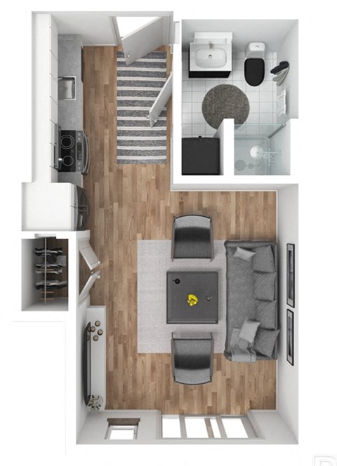 Floor plan for studio, 1 bath, 382 sqft